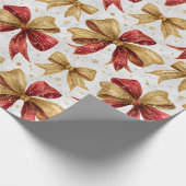 Rode Gouden Strikken Kerstmis Cadeaupapier (Hoek)