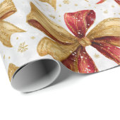 Rode Gouden Strikken Kerstmis Cadeaupapier (Rol Hoek)