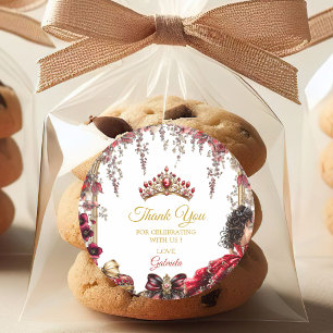 Rode Gouden Tiara Bloemrijke Quinceañera Ronde Sticker