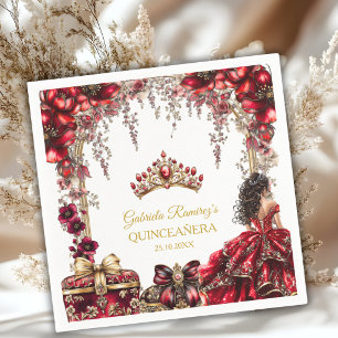 Rode Gouden Tiara Bloemrijke Quinceañera Servet
