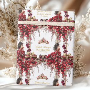 Rode Gouden Tiara Bloemstuk Quinceañera Cadeaupapier