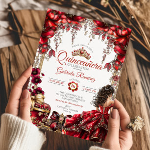 Rode Gouden Tiara Bloemstuk Quinceañera Kaart