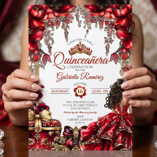 Rode Gouden Tiara Bloemstuk Quinceañera Kaart