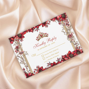 Rode Gouden Tiara Bloemstuk Quinceañera RSVP Kaartje