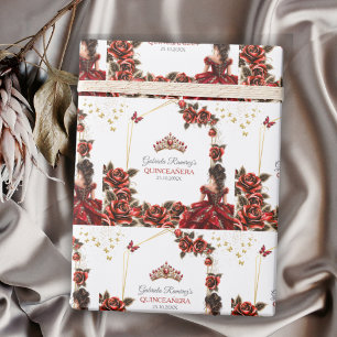 Rode Gouden Tiara Rozen Quinceañera Cadeaupapier