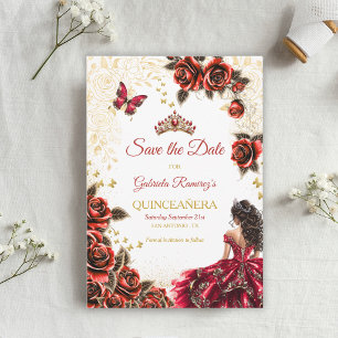 Rode Gouden Tiara Rozen Quinceañera Save The Date