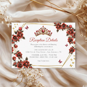 Rode Gouden Tiara Rozen Vlinders Quinceañera Informatiekaartje