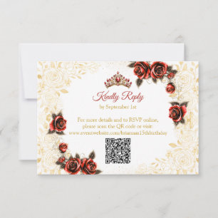 Rode Gouden Tiara Rozen Vlinders Quinceañera RSVP Kaartje