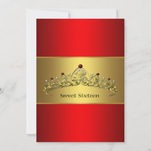 Rode Gouden Tiara Sweet Sixteen Feest Uitnodiging