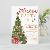 Rode gouden traditionele kerstfeest met bomen kaart (Staand voorkant)