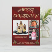 Rode & Gouden Traditionele Streep Foto Kerstkaart (Staand voorkant)