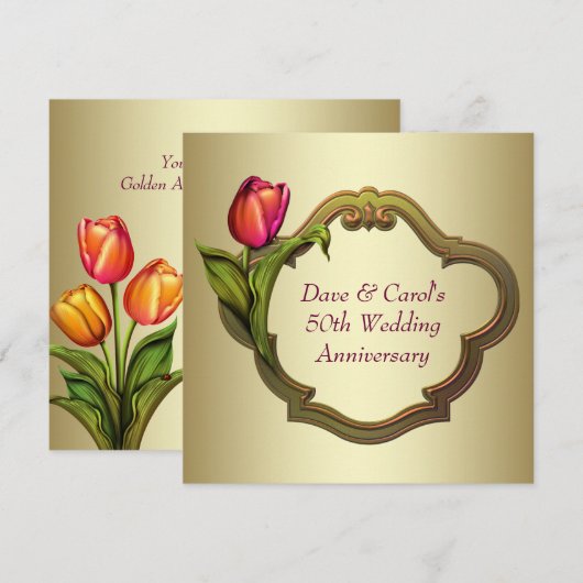 Rode Gouden Tulp 50ste Huwelijksverjaardag Kaart (Voorkant / Achterkant)