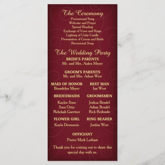 Rode Gouden Vakantie Snowflakes Trouwprogramma Programmakaart (Achterkant)