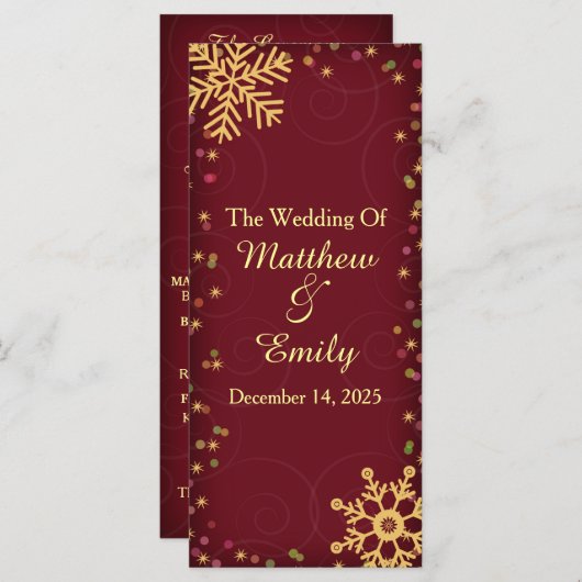 Rode Gouden Vakantie Snowflakes Trouwprogramma Programmakaart (Voorkant / Achterkant)