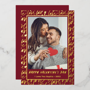 Rode & Gouden Valentijnsdag Liefdesfoto Folie Feestdagenkaart