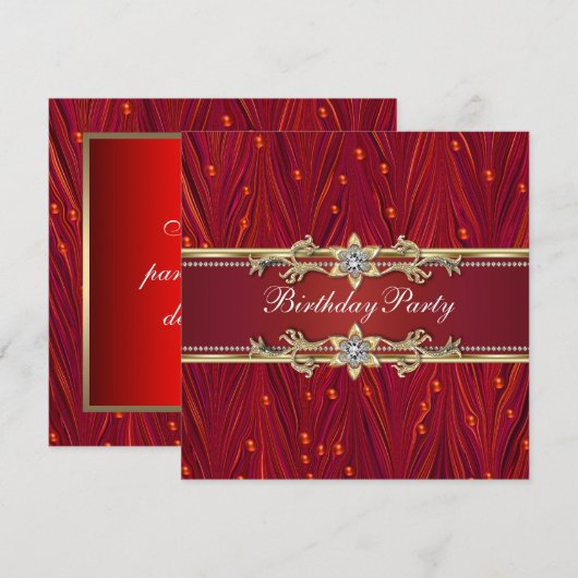 Rode Gouden Verjaardagsfeest Uitnodigingen (Voorkant / Achterkant)