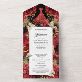 Rode gouden vlinder glinsterende jurk verjaardag all in one uitnodiging (Binnen)