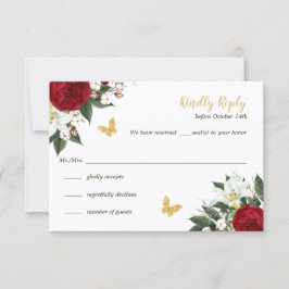 Rode gouden vlinders Quinceañera RSVP-kaart Kaart