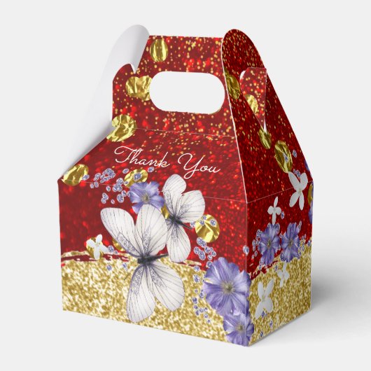 Rode gouden vlinders Weddenschap Bedankdoosjes (Achterkant)