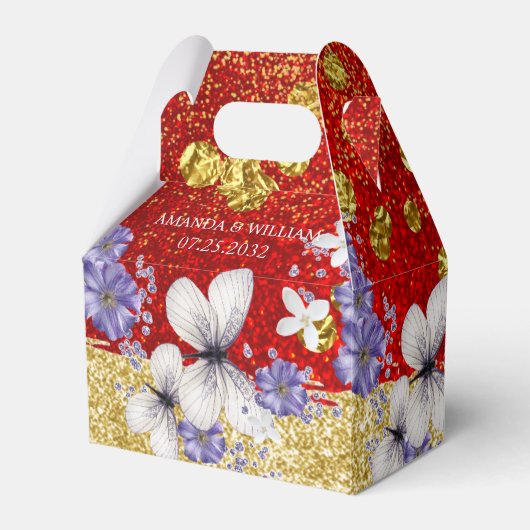 Rode gouden vlinders Weddenschap Bedankdoosjes (Voorkant Zijde)