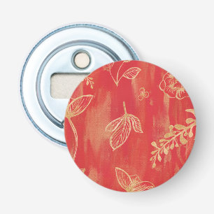 Rode Gouden Waterverf Bloem Button Flesopener