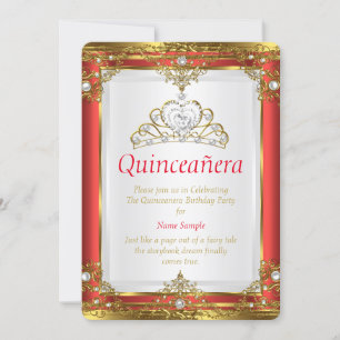 Rode Gouden Witte Parel Prinses Quinceanera Kaart