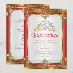 Rode Gouden Witte Parel Prinses Quinceanera Kaart