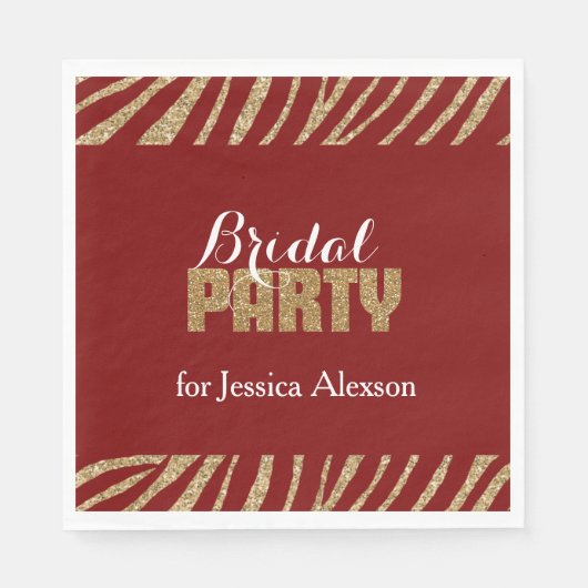 Rode Gouden Zebraprint Nep Glitter Bruiloftsfeest Servet (Voorkant)