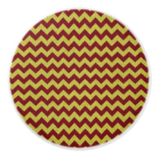 Rode & Gouden Zig Zag Glitters Keramische Knop (Voorkant)