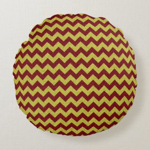 Rode & Gouden Zig Zag Glitters Rond Kussen