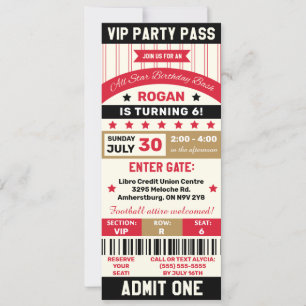 Rode, Gouden & Zwarte Sport VIP-Ticket Verjaardags Kaart