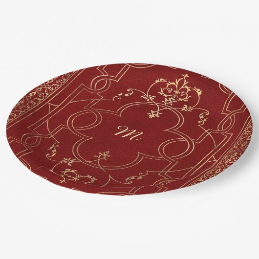 Rode goudgoud goud papieren bordje (Gekanteld)