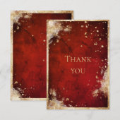 Rode Goudkleurige Platte Bedankkaart met Landelijk (Voorkant / Achterkant)