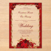 Rode goudlegant monogram Rozen Acryl Uitnodigingen (Voorkant)