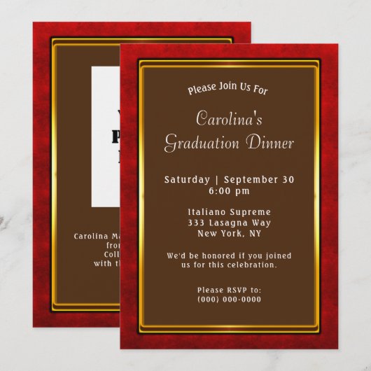 Rode goudLijst bruin Afstuderen Kaart (Voorkant / Achterkant)