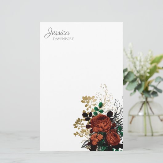 Rode goudmakreel Waterverf Briefpapier (Staand voorkant)