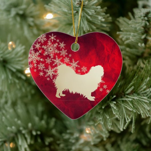 Rode goudneeuwvlok Pekingese hond Keramisch Ornament (Boom)