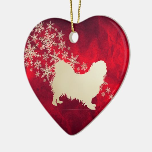 Rode goudneeuwvlok Pekingese hond Keramisch Ornament (Links)