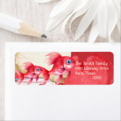 Rode goudvissen en Schattigee rode harten Etiket (Insitu)