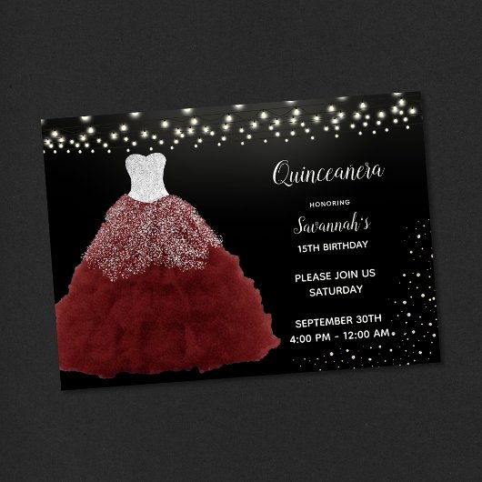 Rode Gown String Lights Quinceanera Kaart