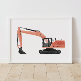 Rode graafmachine bouw kinderkamer decor poster