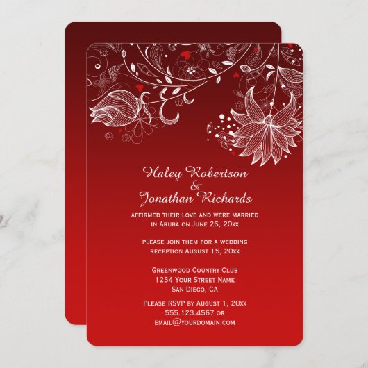 Rode Gradiënt Abstract Witte Bloemen Rode Harten Kaart (Voorkant / Achterkant)