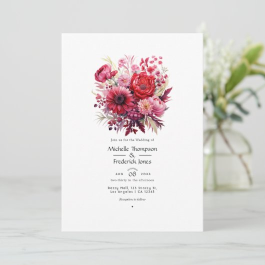 Rode Gradiënt Bloemen Herfst Bruiloft Kaart (Staand voorkant)