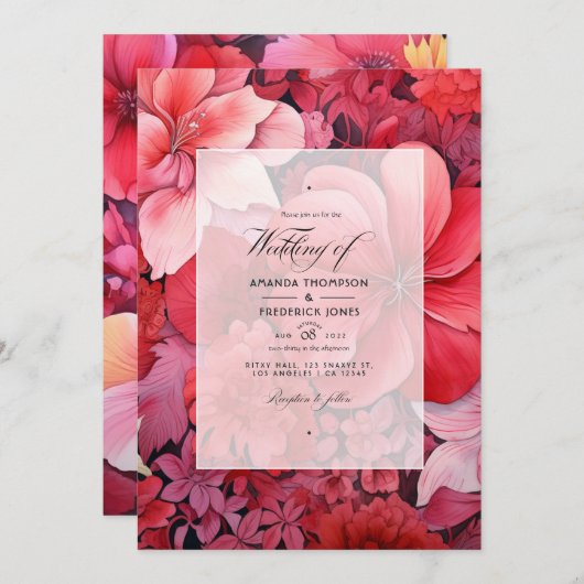 Rode Gradiënt Bloemen Herfst Bruiloft Kaart (Voorkant / Achterkant)