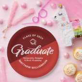 Rode Graduatiedikte Retro Script Dop Icon Minimaal Papieren Bordje (Feest)