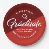 Rode Graduatiedikte Retro Script Dop Icon Minimaal Papieren Bordje (Voorkant)