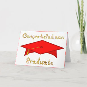 Rode Graduation Cap Gold Glitter Party Pet of Kaar Kaart
