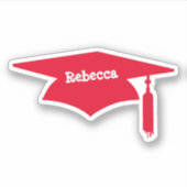 Rode Graduation Cap met Tassel - Naam Sticker (Voorkant)