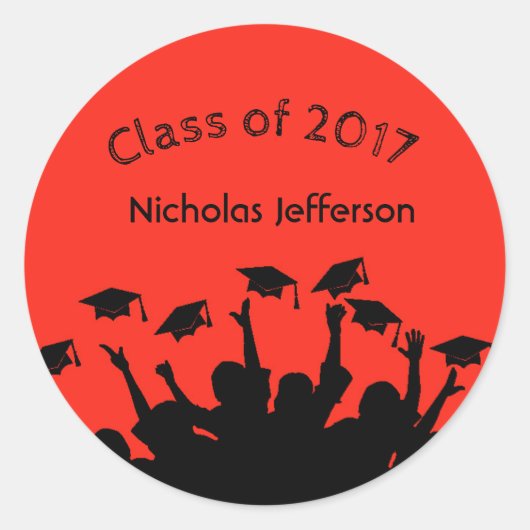 Rode Graduation Cap Toss Gepersonaliseerde Sticker (Voorkant)