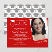 Rode Graduation Party Celebration Invitation Kaart (Voorkant / Achterkant)